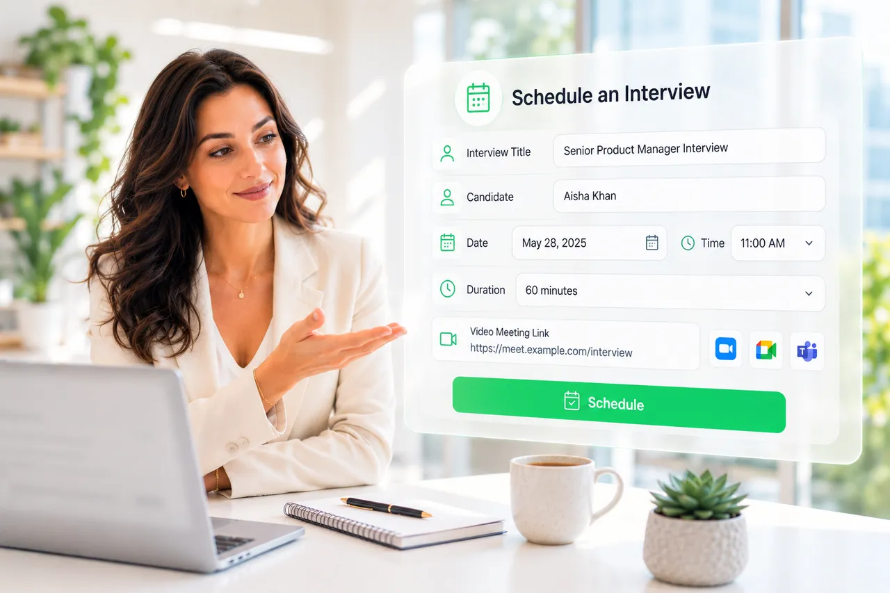 Schedule the interview the way you always do — a Trueyy interviewer using the product